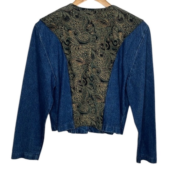 Vintage Apache Denim Brocade 80s 90s Open Front Jacket Women Size S - Picture 4 of 4